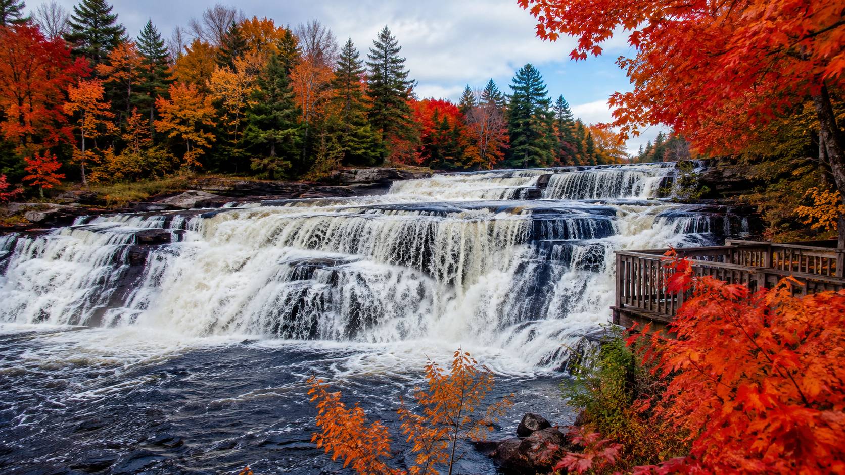 Bracebridge waterfall surrounded by autumn colour